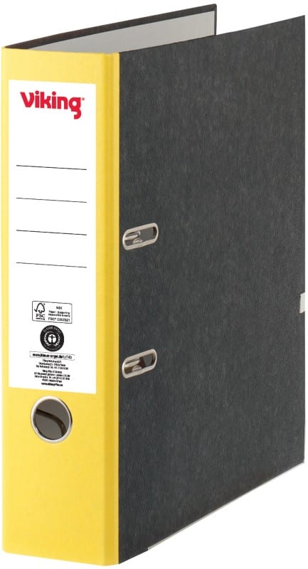 Classeur à levier Viking Large A4 80 mm Jaune, noir 2 Anneaux Carton Effet Marbre Portrait