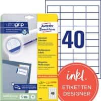 Étiquettes universelles AVERY Zweckform 4780 Ultragrip Blanc A4 48,5 x 25,4 mm 30 Feuilles de 40 Étiquettes