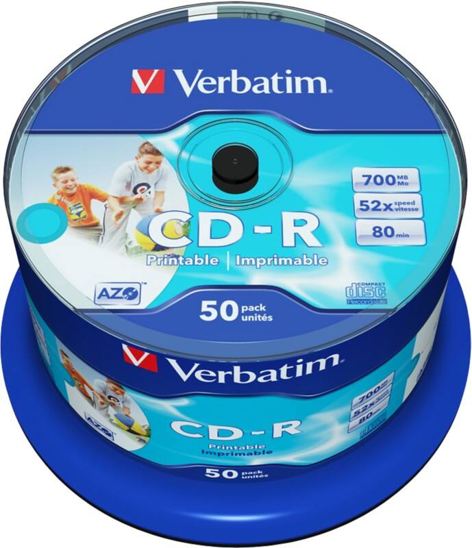 CD-R Verbatim AZO 700 Mo jet d'encre Imprimable Spindle 50 Unités