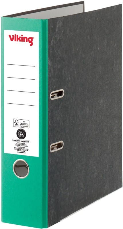Classeur à levier Viking Large A4 80 mm Noir, vert 2 Anneaux Carton Effet Marbre Portrait