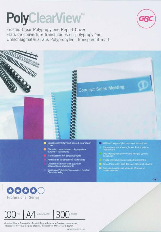 Couverture pour reliure GBC PolyClearView A4 300 microns PP (Polypropylène) Translucide 100 Unités