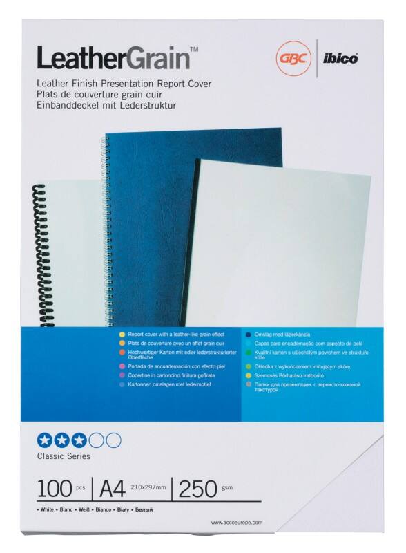 Couverture pour reliure GBC LeatherGrain A4 250 g/m² Carton, cuir grainé Noir 100 Unités