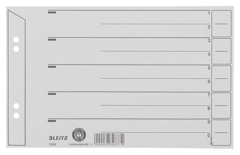 Intercalaires Leitz Recycled A5 Gris Carton Rectangulaire 4 Perforations 1656 100 Unités
