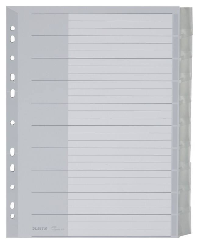 Intercalaires Leitz Vierge A4 extra large Gris Blanc, assortiment 10 intercalaires Polypropylène 11 Perforations 4370