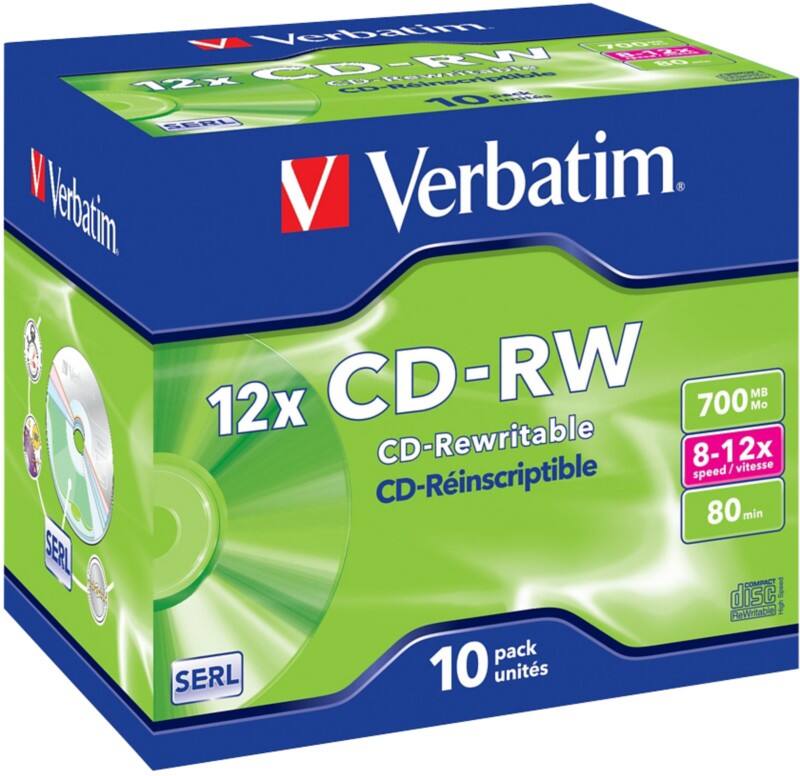 CD-RW Verbatim 12 x 700 Mo SERL Jewel Case 10 Unités