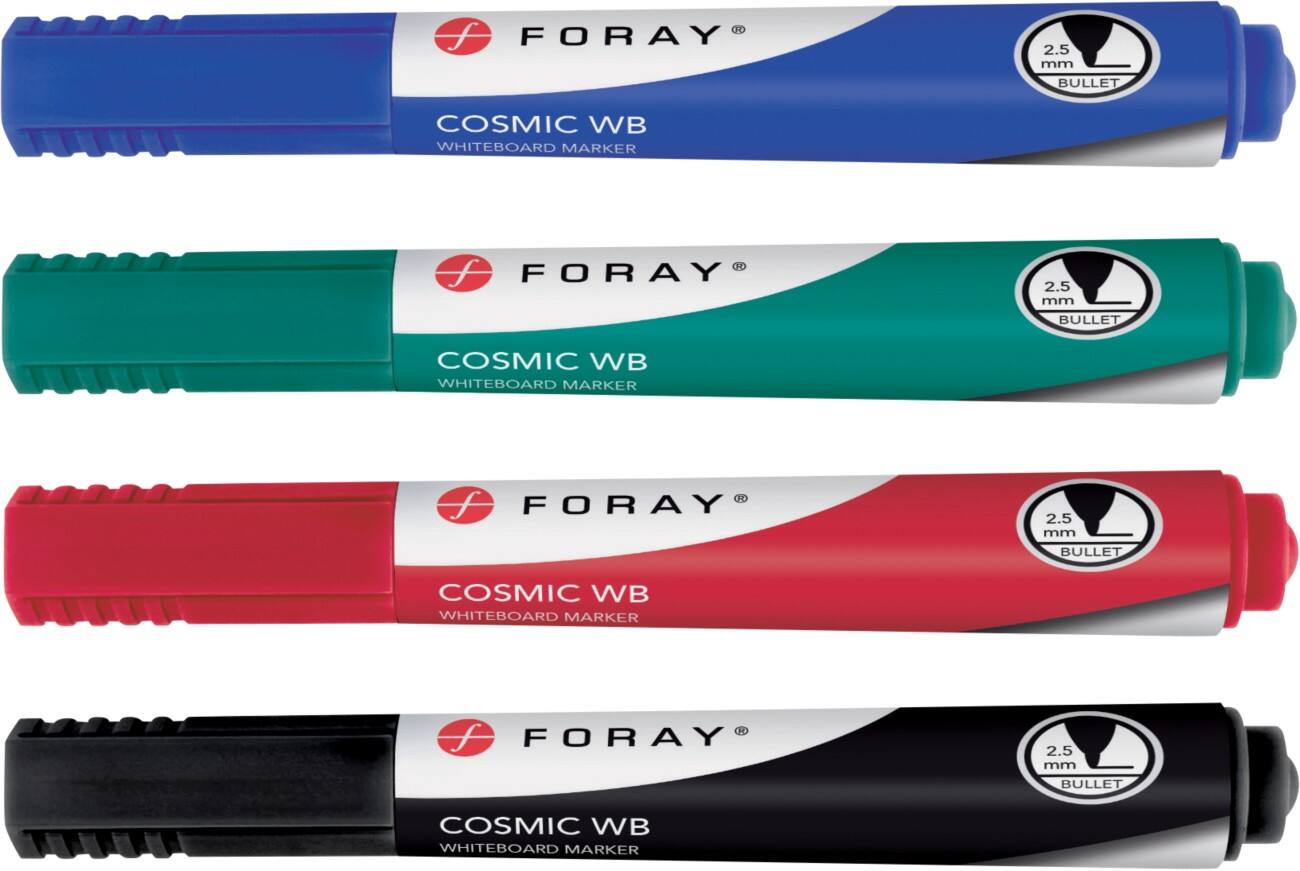 Marqueur pour tableau blanc Foray Cosmic WB Moyenne Pointe Ogive Noir, Bleu, Rouge, Vert 4 Unités