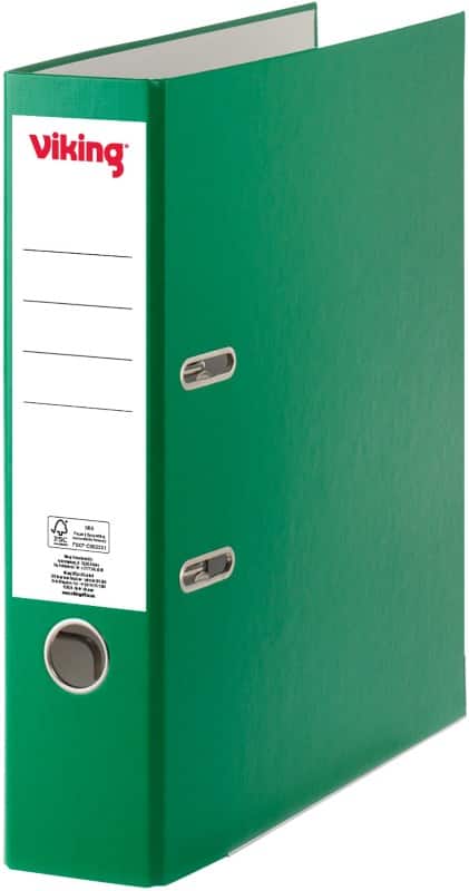 Classeur à levier Viking Large A4 75 mm Vert foncé 2 Anneaux Plastique Mat Portrait