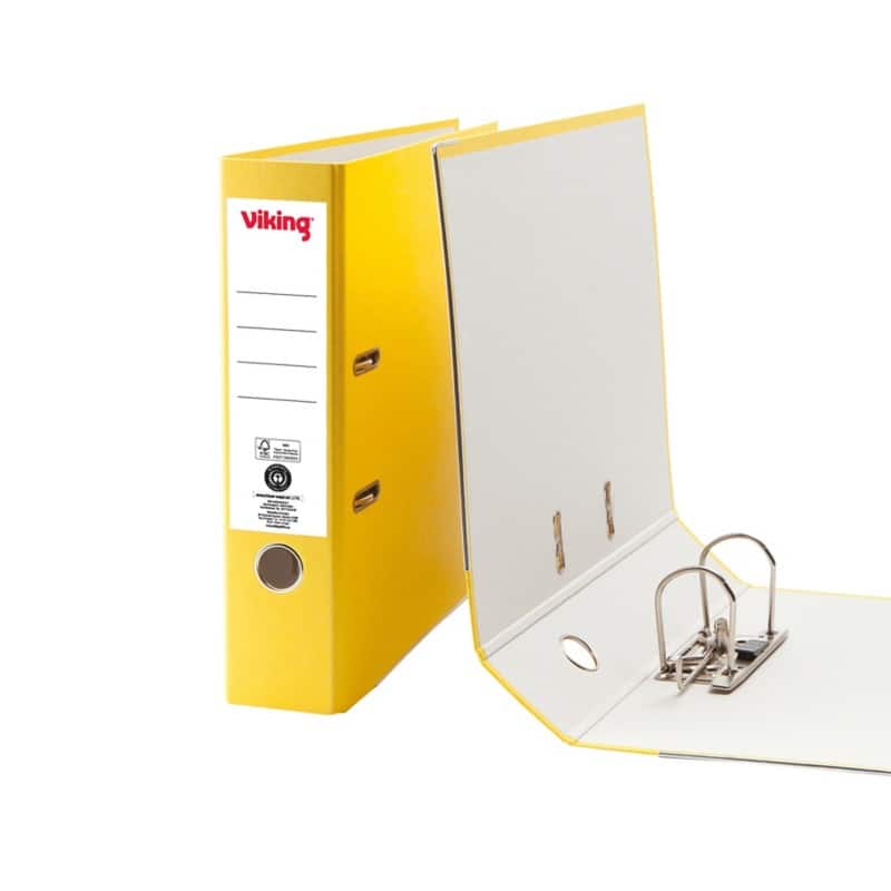Classeur à levier Viking Large A4 75 mm Jaune 2 Anneaux Carton Mat Portrait