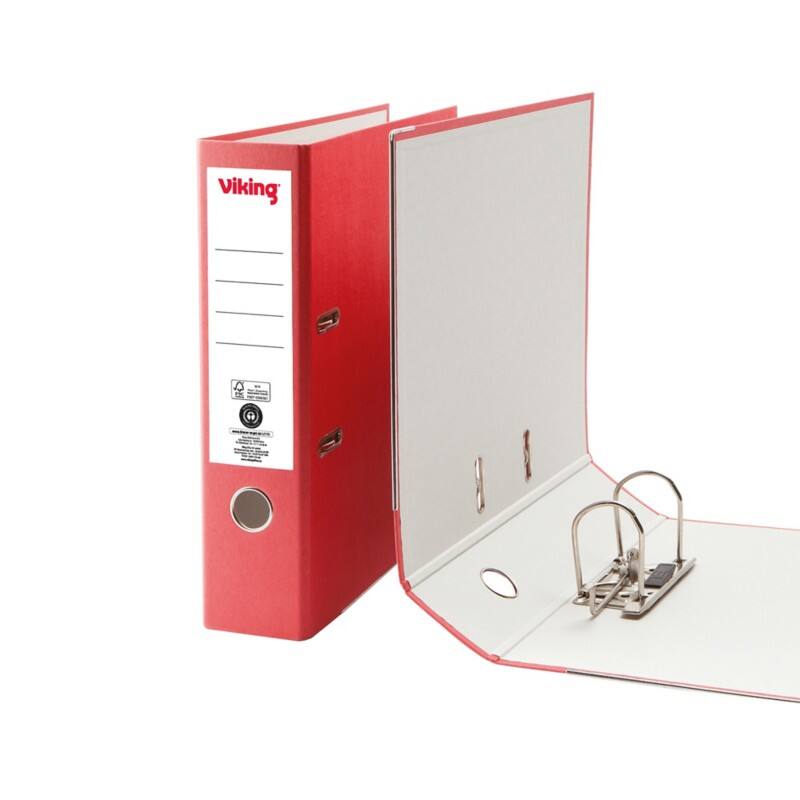 Classeur à levier Viking Large A4 75 mm Rouge 2 Anneaux Carton Mat Portrait