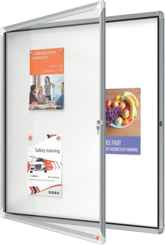 Vitrine d'affichage d'extérieur Nobo Premium Plus 1902581 Magnétique Fixation murale Cadre en aluminium Porte battante en verre sécurité 12xA4 Blanc 924 x 970 mm