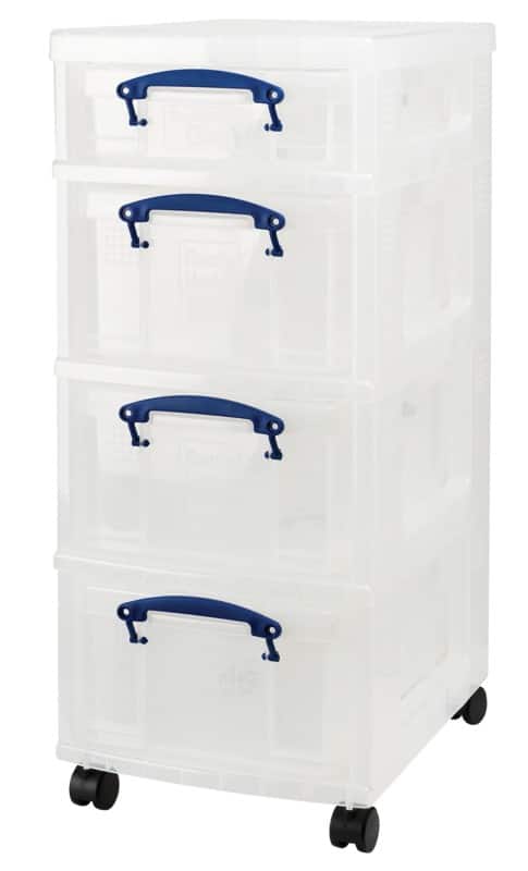 Module de rangement Really Useful Box Plastique 3 x 9,0 l + 1 x 4,0 l Transparent 30 x 40 x 73 cm