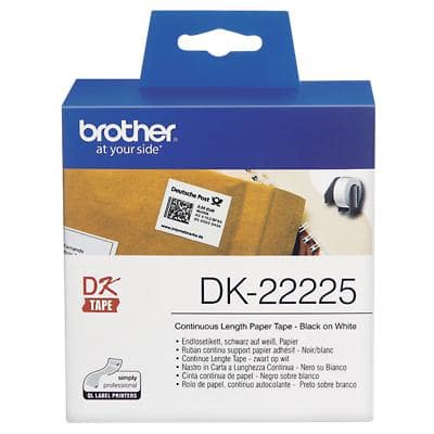 Rouleau d’étiquettes Brother DK-22225 d’origine en continu Autocollantes Noir sur blanc 38 mm x 30,5 m