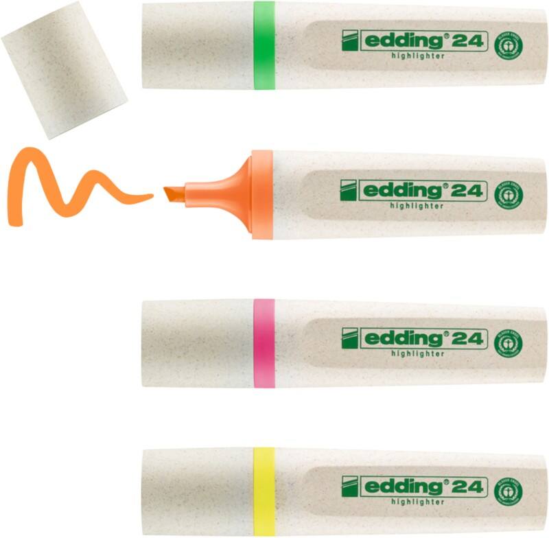 Surligneur edding EcoLine 24 Assortiment Moyen Biseauté 2 - 5 mm Rechargeable 4 Unités