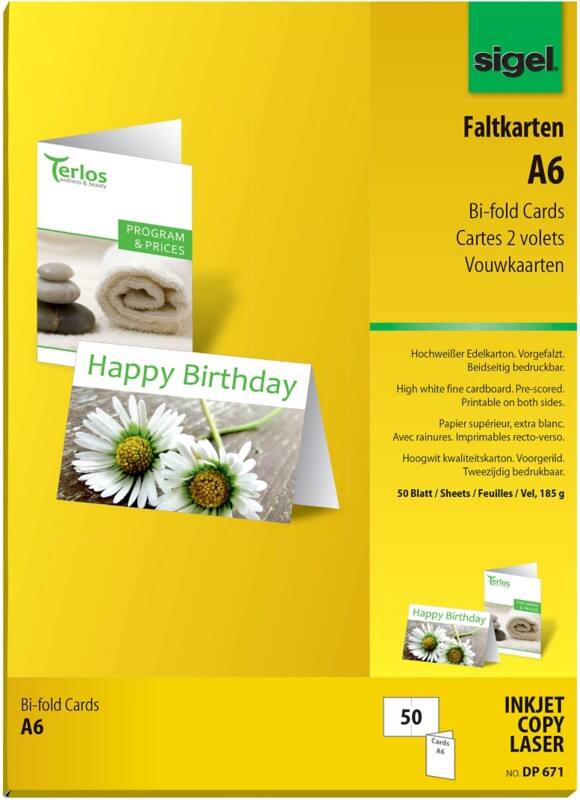 Carte de vœux Sigel A6 Blanc éclatant 185 g/m² Mat 50 Unités