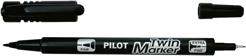 Marqueur permanent Pilot Twin Marker 76% Recyclé Extra fin Ogive 0,4 - 0,8 mm Noir