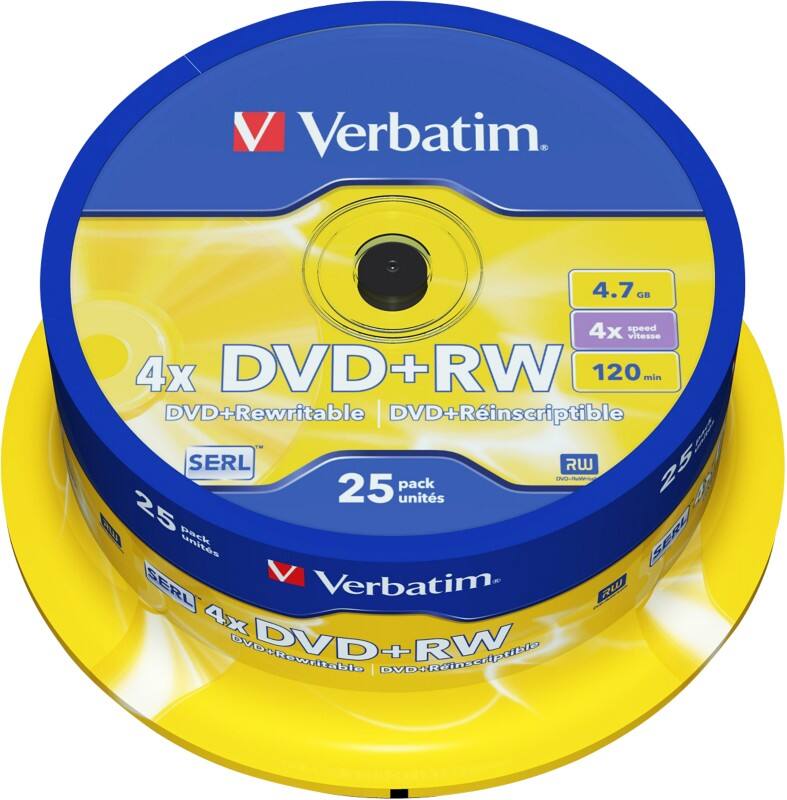 DVD+RW Verbatim 4 x 4.7 Go Argenté mat Spindle 25 Unités