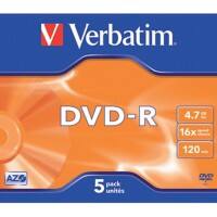 Boîtier DVD+R Verbatim 16X 4,7 Go (lot de 5)
