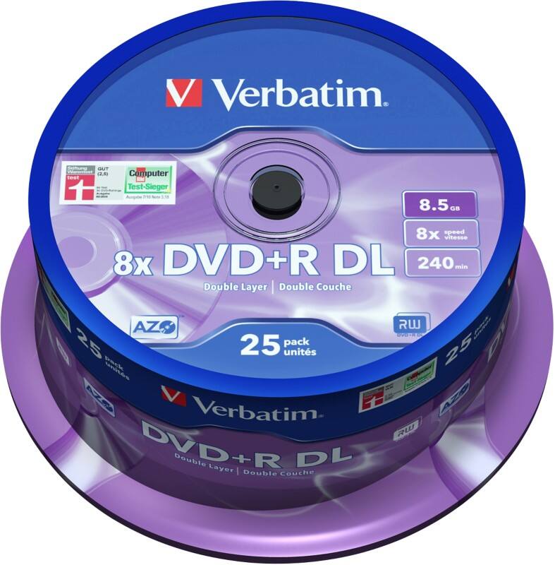 DVD + R Verbatim Argenté mat 8 x 8.5 Go Spindle 25 Unités