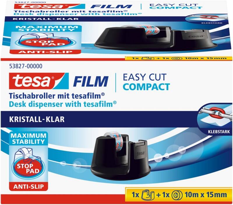 Dévidoir tesa tesafilm Easy Cut Compact Noir 105 mm (L) x 33 m (L) Petit centre