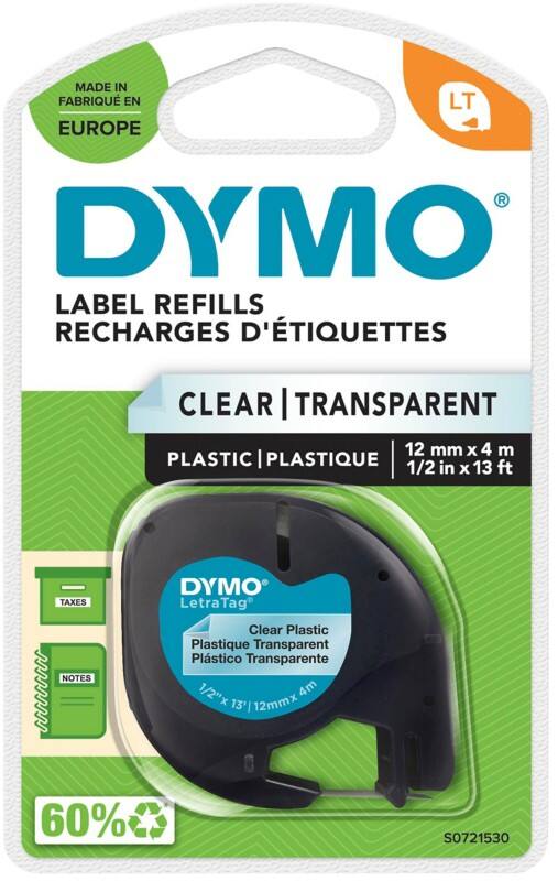 Ruban d'étiquettes LT Dymo S0721530 Adhesif Noir, transparent 12 mm x 4 m