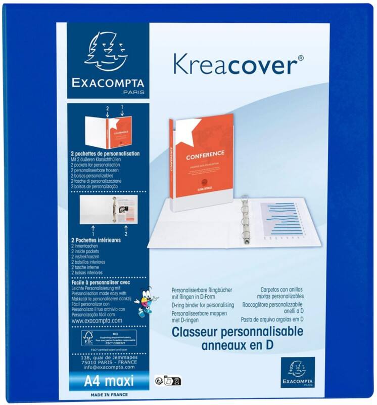 Classeur à anneaux 60 mm PP (Polypropylène) A4 4 Anneaux Bleu