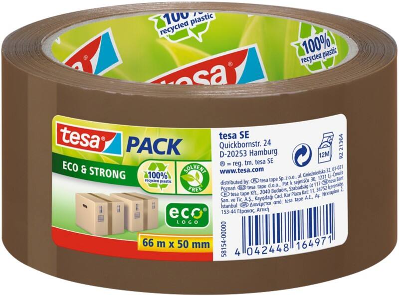 Ruban adhésif d'emballage tesa tesapack Eco & Strong Brun 50 mm (l) x 66 m (L) PP (Polypropylène) 58154 Recyclé 100%