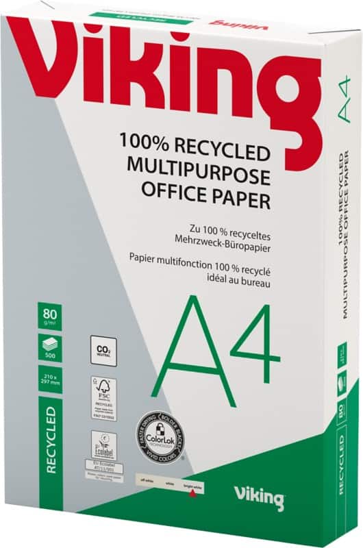 Papier imprimante Viking Bright-White A4 100% Recyclé 80 g/m² Lisse Blanc 500 Feuilles