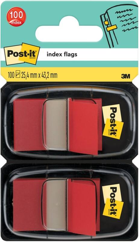 Index Post-it Rouge 25,4 x 43,2 mm 50 x 2 unités