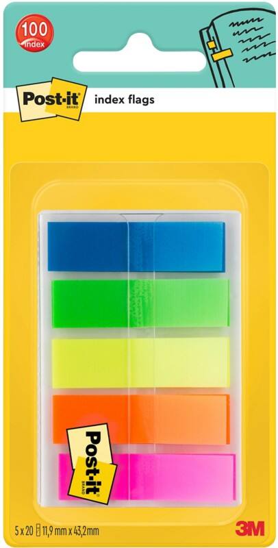Marque-pages Post-it Rectangle 1,19 x 4,32 cm Page blanche Assortiment 683HF5 20 5 Unités de 20 Bandes