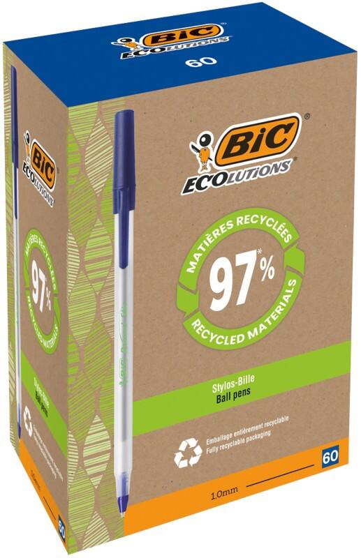 Stylo-bille BIC Ecolutions Bleu 0,4 mm Moyen Bille 74% Recyclé 60 Unités