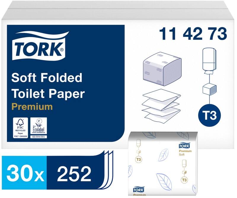 Papier toilette Tork T3 Premium Recyclé 2 épaisseurs 114273 30 Rouleaux de 252 Feuilles