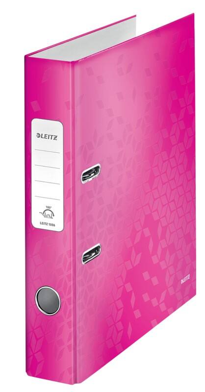 Classeur à levier Leitz Étroit 180° WOW A4 50 mm Rose 2 Anneaux 1006 Carton laminé Portrait