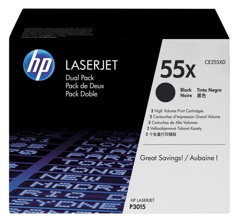 Toner HP D'origine 55X Noir CE255XD 2 Unités