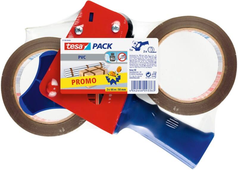 Dévidoir pour ruban adhésif d'emballage tesa tesapack Bleu, rouge 50 mm (L) x 66 m (L) Métal, plastique, PVC 4120