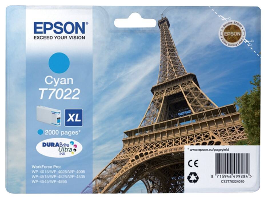 Cartouche jet d'encre Epson D'origine T7022 Cyan C13T70224010
