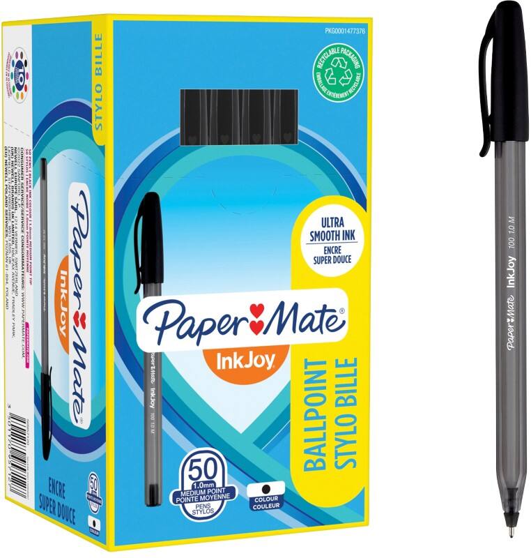 Stylo-bille Papermate InkJoy 100 Noir 0,8 mm Moyen Bille 50 Unités