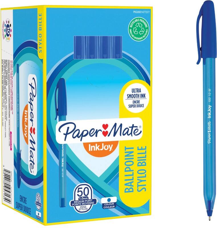Stylo-bille Papermate InkJoy 100 Bleu 0,8 mm Moyen Bille 50 Unités