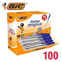 Stylos bille BIC Value Pack Cristal® Bleu 90 + 10 GRATUITS 100 Unités