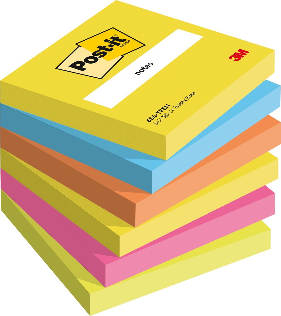 Notes Post-it 76 x 76 mm Couleurs Energie 6 Blocs de 100 Feuilles