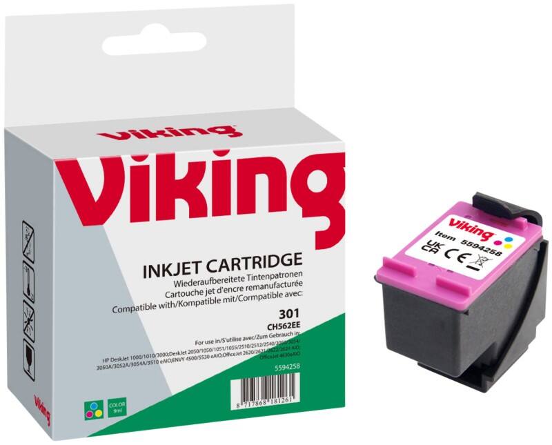 Cartouche jet d'encre Viking 301 Compatible HP CH562EE Assortiment