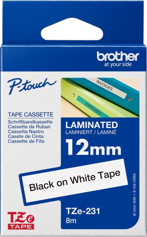 Ruban d'étiquettes Brother P-touch Authentique TZe-231 TZe-231 Autocollantes Noir sur Blanc 12 mm x 8 m