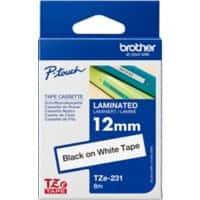 Ruban d’étiquettes Brother TZe-231 d’origine en continu Autocollantes Noir sur blanc 12 mm x 8 m