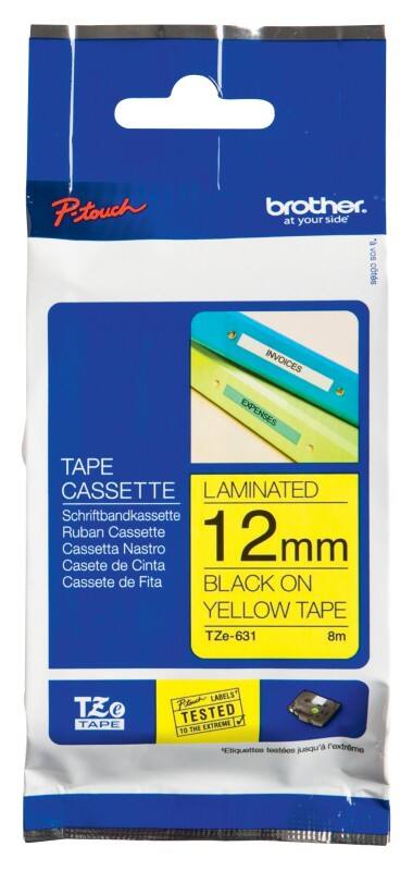 Ruban d'étiquettes Brother P-touch Authentique TZe-631 TZe-631 Autocollantes Noir sur Jaune 12 mm x 8 m