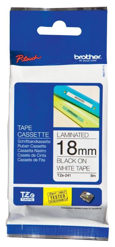 Ruban d'étiquettes Brother P-touch Authentique TZe-241 TZe-241 Autocollantes Noir sur Blanc 18 mm x 8 m