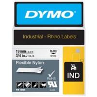 Ruban d’étiquettes IND Dymo S0718120 / 18489 Rhino d’origine, flexible, nylon Autocollant Noir sur blanc 19 mm x 3,5 m