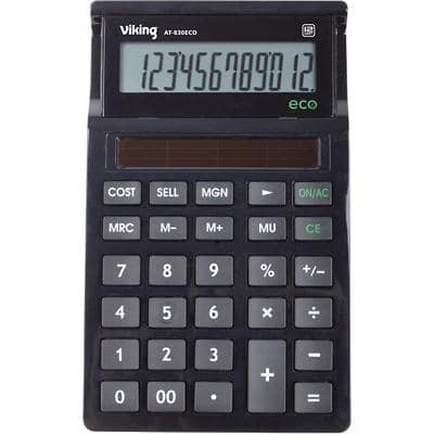 Calculatrice de bureau Viking 12 chiffres Noir Solare AT-830 ECO