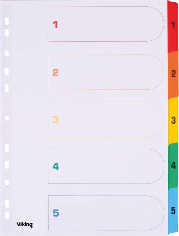Intercalaires numériques Mylar 1 à 5 Viking A4 Assortiment 5 intercalaires Carton 11 Perforations