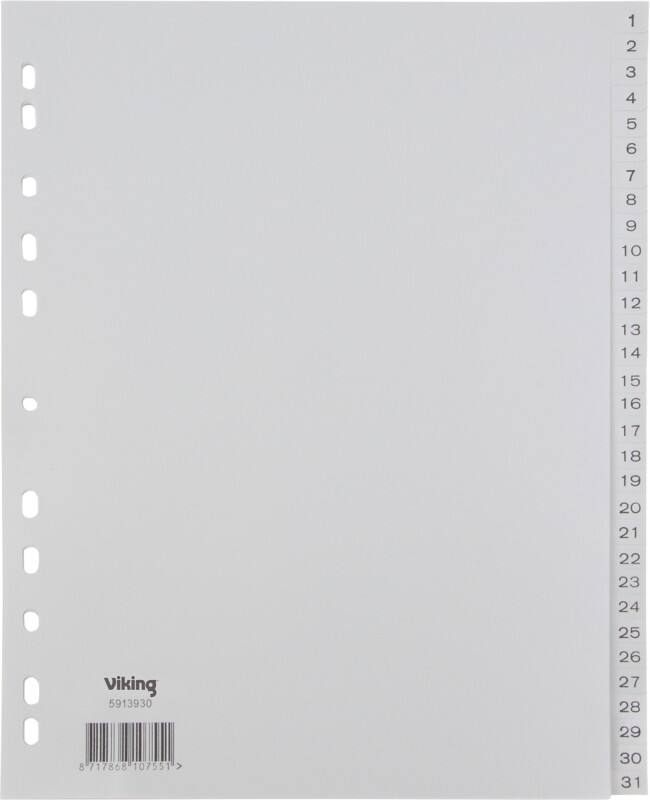 Intercalaires numériques 1 à 31 Viking A4 Gris 31 intercalaires PP (Polypropylène) 11 Perforations 400195040