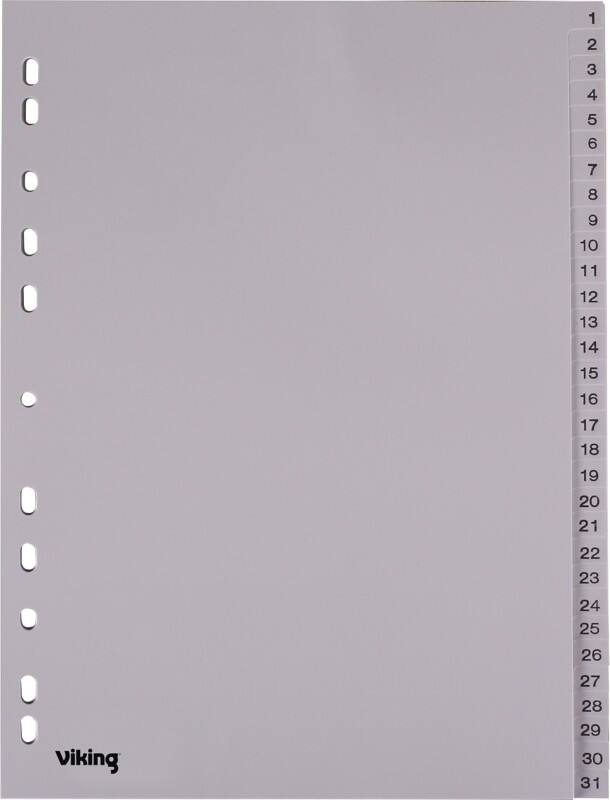 Intercalaires numériques 1 à 31 Viking A4 Gris 31 intercalaires PP (Polypropylène) 11 Perforations 400194964