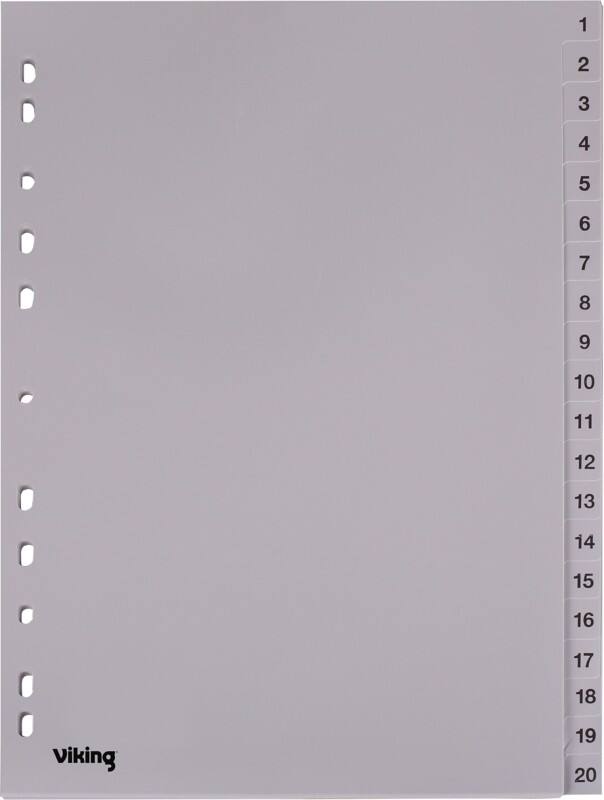 Intercalaires numériques 1 à 20 Viking A4 Gris 20 intercalaires PP (Polypropylène) 11 Perforations 400194968